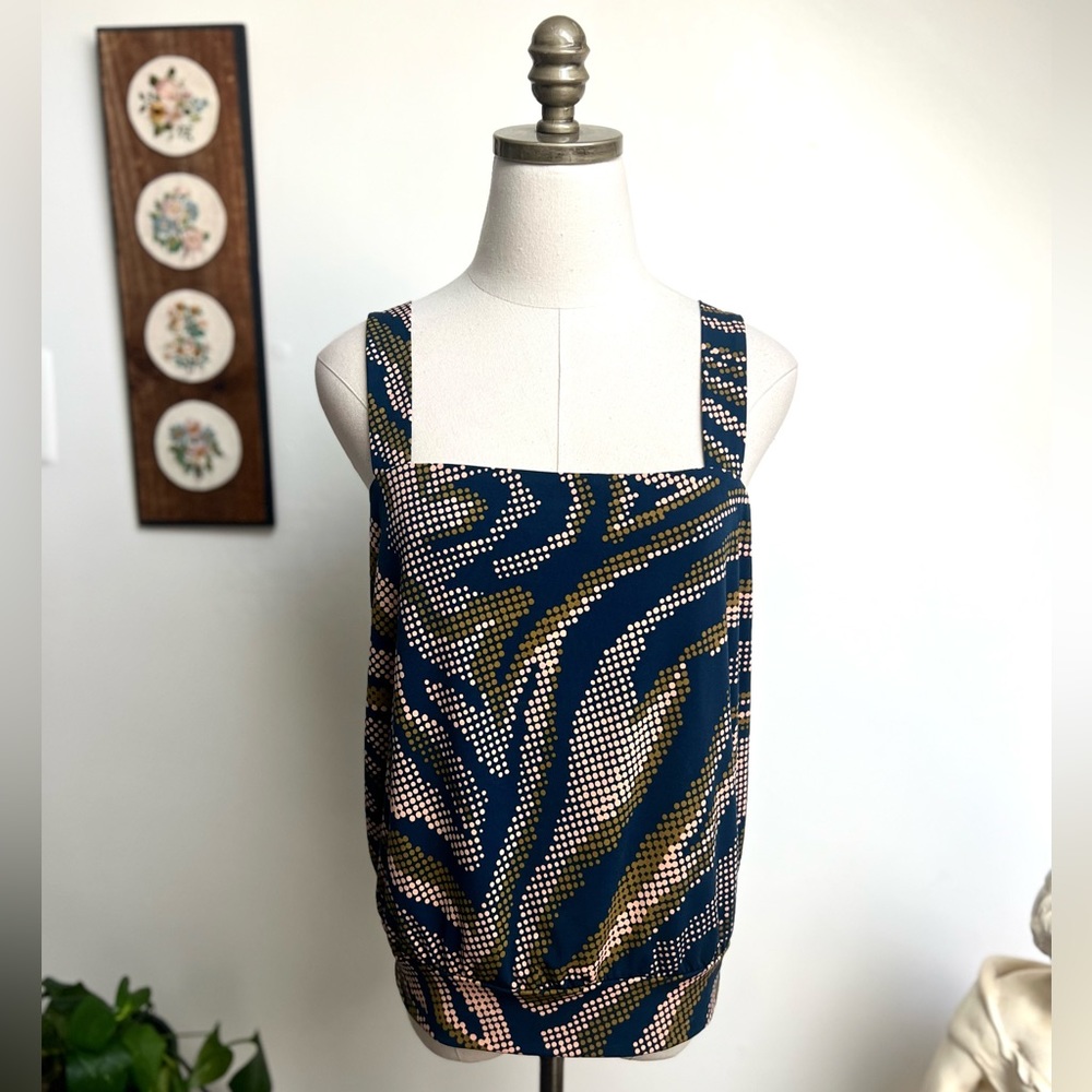 Veronica M Navy, Olive & Cream Printed Square-Neck Tank